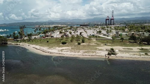 AERIAL: panoramic view of the coastal area of an area known as La Guancha, in the city of Ponce, Puerto Rico photo