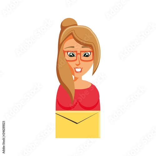 woman with envelope mail isolated icon
