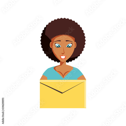 woman black with envelope mail isolated icon