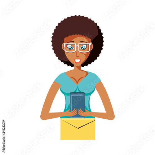 woman black with envelope mail isolated icon