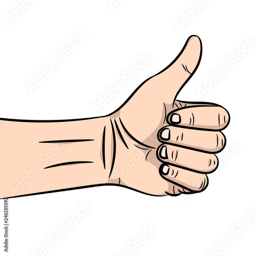 The vector illustration of a hand showing the sign a thumb up