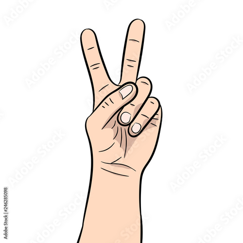 The vector illustration of a hand showing the sign the peace