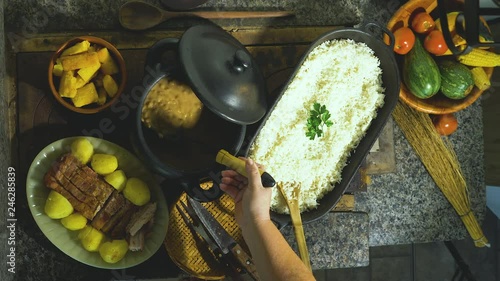 Making beans on the wood stove, brazilian dish typical of Brazilian cuisine photo