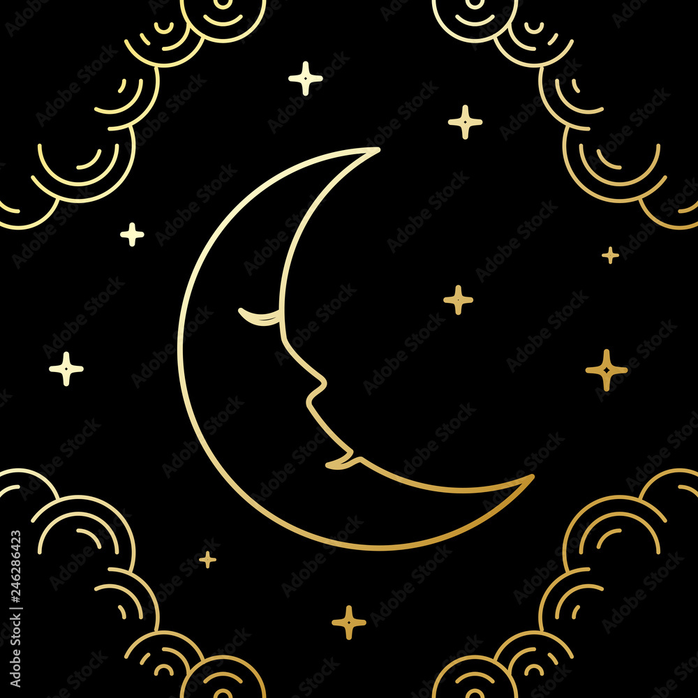 Fototapeta premium crescent moon line art style design