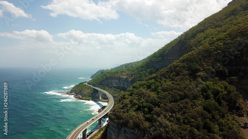 Aerial view of Sea Cliff Bridge in Southern Sydney, Wollongong, Australia