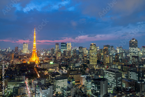 Tokyo at Nigh view of Tokyo tower, Tokyo city skyline, Tokyo Japan