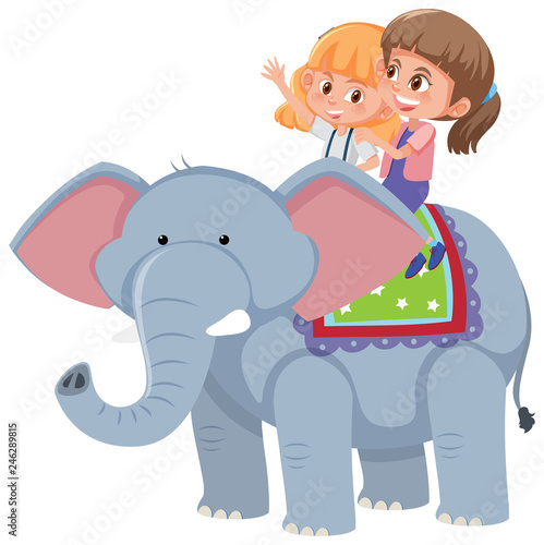 Girls riding an elephant