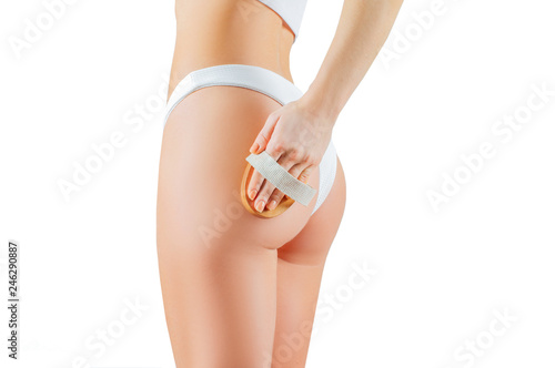 Slimming thighs and buttocks. Woman make anti cellulite massage