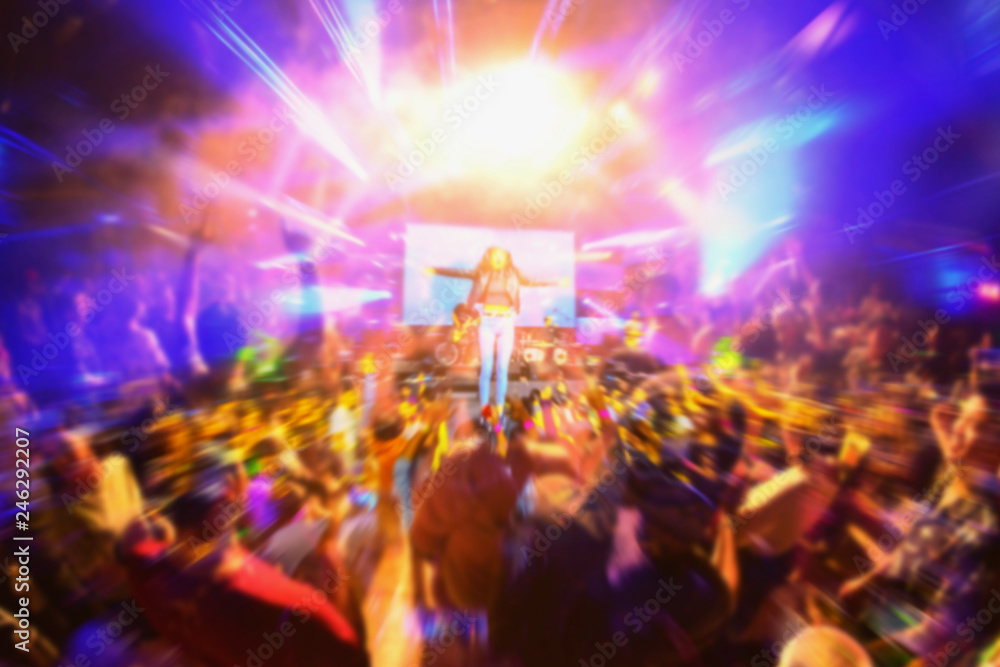 Obraz premium Silhouette Blurry night club DJ party people enjoy of music dancing sound.Abstract Background.Nightlife and disco concept.