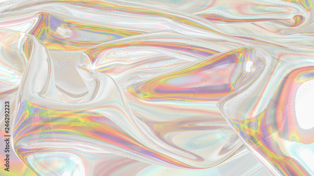 Transparent Rainbow Plastic. Abstract digital fabric. Holographic Rainbow foil.