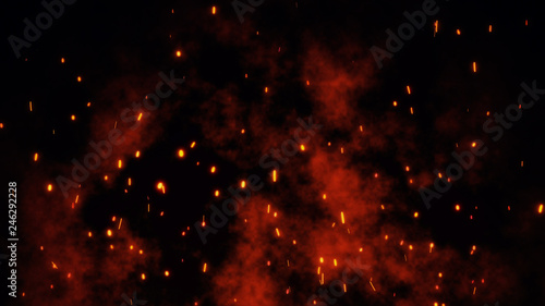 Billede på lærred Burning red hot sparks rise from large fire