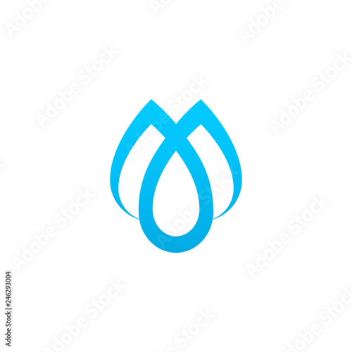 letter m logo template with three water drop concept vector design.