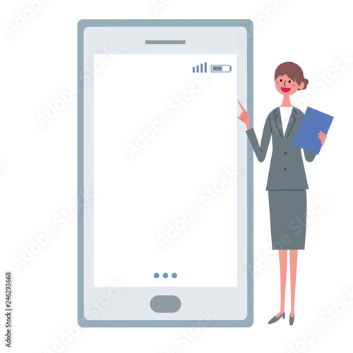 スマートフォン　ビジネスウーマン　イラスト