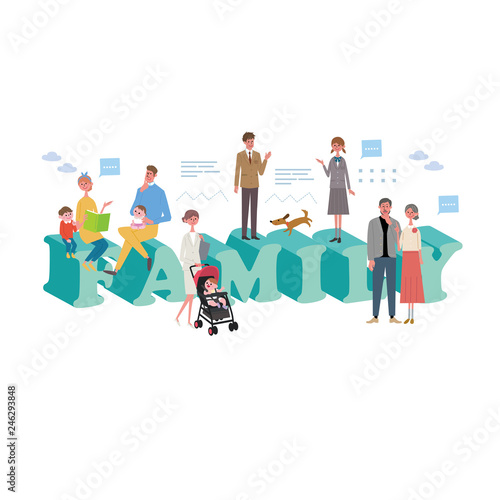 家族　イラスト　文字　コンセプト