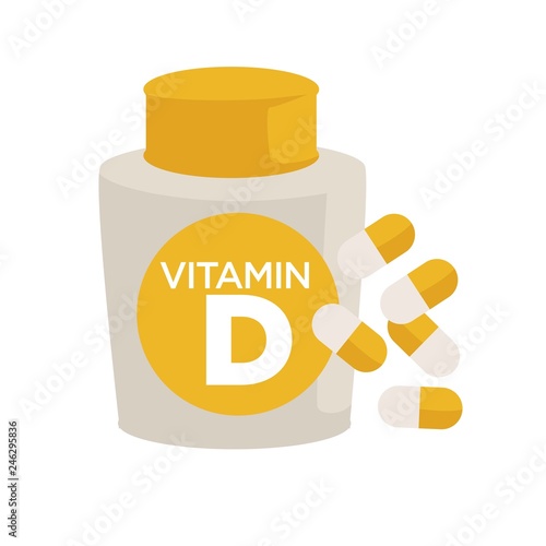 Vitamin D bottle healthy food supplements or pills