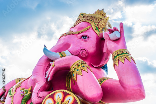 Photography Pink Ganesha statue at the Wat Saman Rattanaram near Bangkok in Thailand