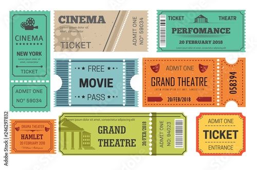Ticket cinema and theatre admission or paper pass