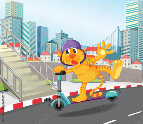 Tiger riding in the city