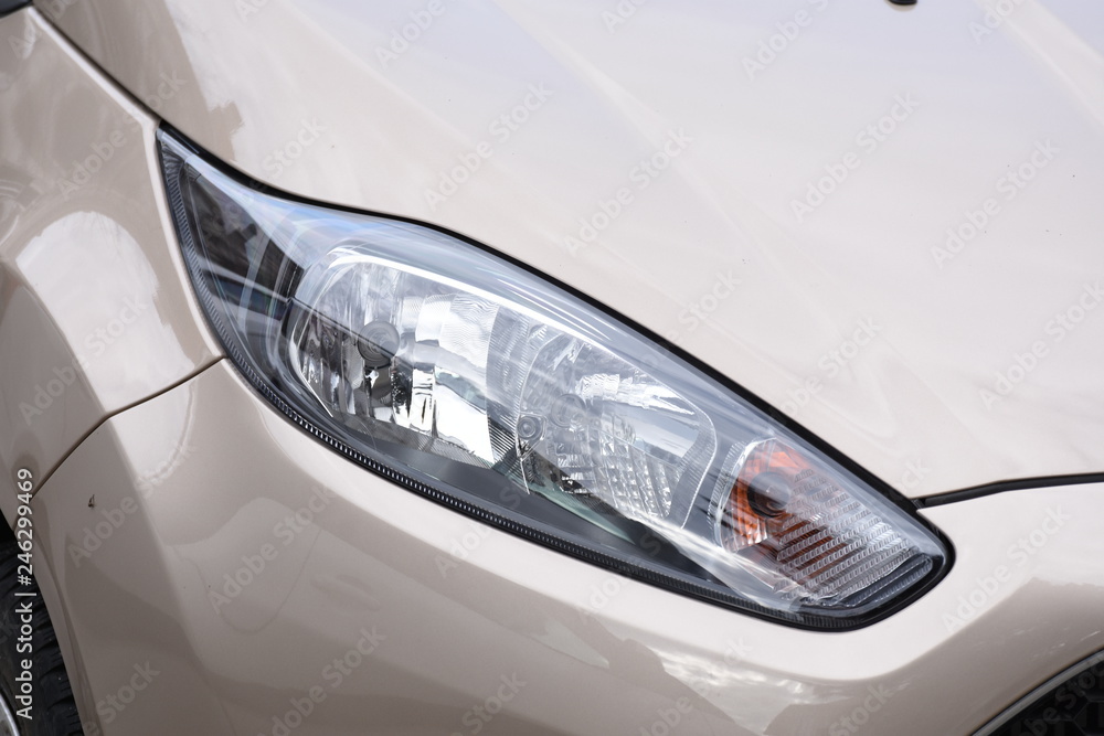 Car's exterior detail, headlight on a  new car
