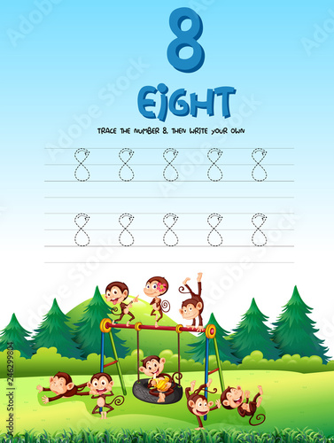 Canvas Print Number eight tracing worksheets
