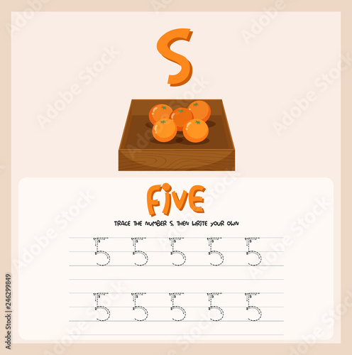 Tableau sur toile Number five tracing worksheets