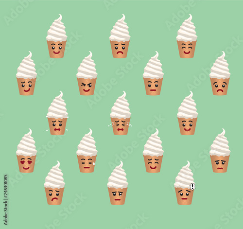 Cartoon Ice Cream Face Emoticons Vector Illustration