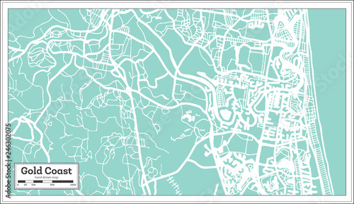 Gold Coast Australia City Map in Retro Style. Outline Map.