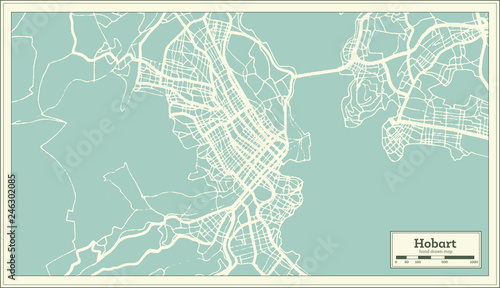 Hobart Australia City Map in Retro Style. Outline Map.