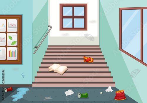 Litter in school hallway