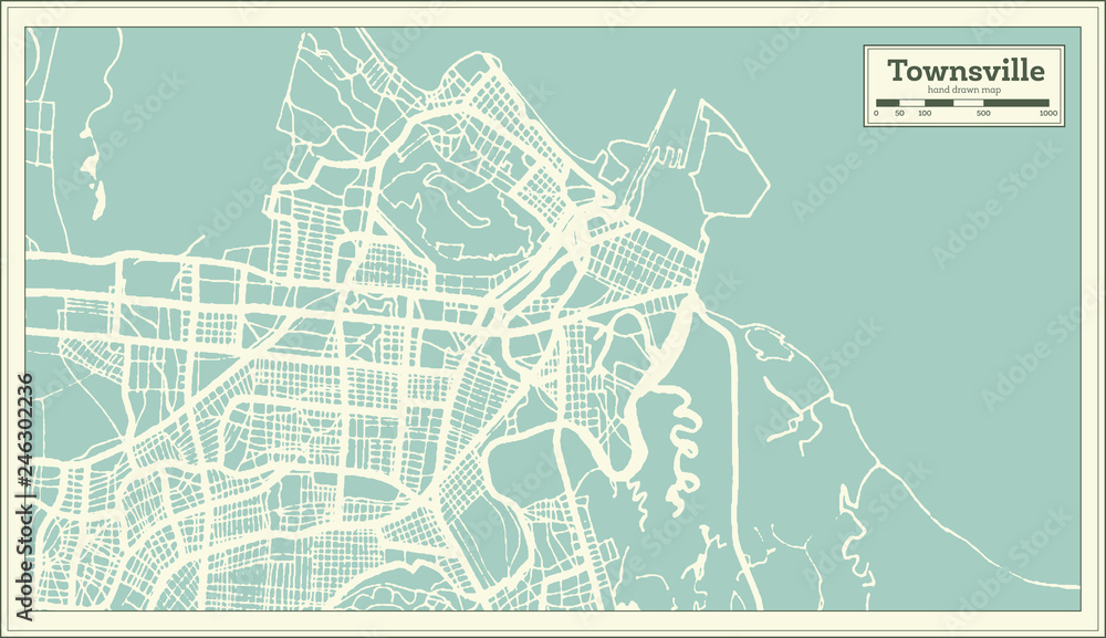Townsville Australia City Map in Retro Style. Outline Map.