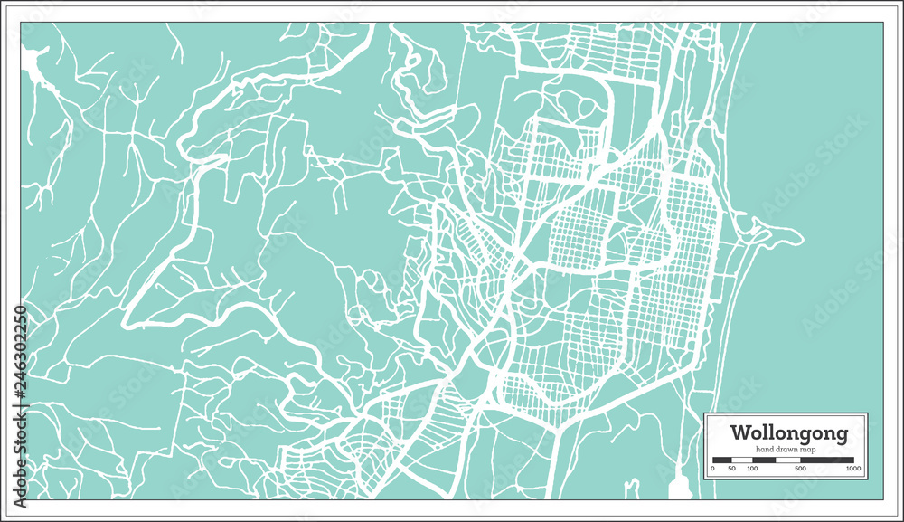 Fototapeta premium Wollongong Australia City Map in Retro Style. Outline Map.