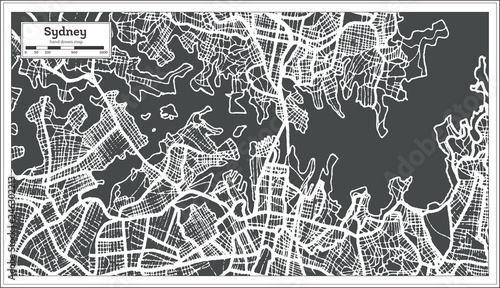 Obraz na plátně Sydney Australia City Map in Retro Style. Outline Map.