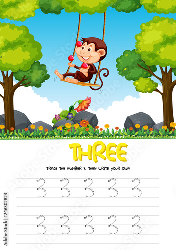 Number three tracing worksheets