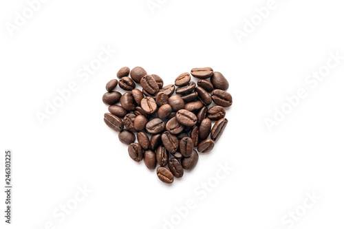 Heart shape of roasted coffee beans isolated on a white background. © Lifestyle Graphic
