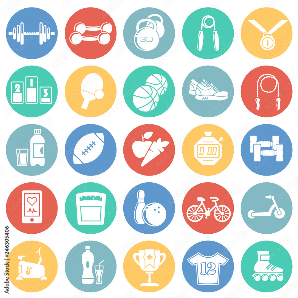 Healthy life icons set on color circles background for graphic and web design, Modern simple vector sign. Internet concept. Trendy symbol for website design web button or mobile app Healthy life icons set on color circles background for graphic and web design, Modern simple vector sign. Internet concept. Trendy symbol for website design web button or mobile app
