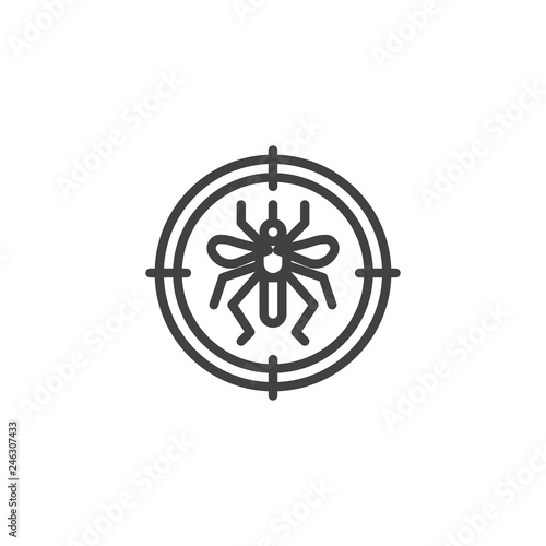 Mosquitoes target line icon. linear style sign for mobile concept and web design. Anti insect repellent outline vector icon. Pest control symbol, logo illustration. Pixel perfect vector graphics