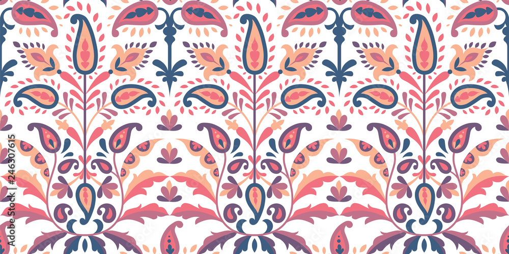 Vector seamless colorful pattern in paisley style. Vintage decorative background. Hand drawn ornament. Oriental bohemian motifs. Wallpaper, fabric, wrapping paper print. 