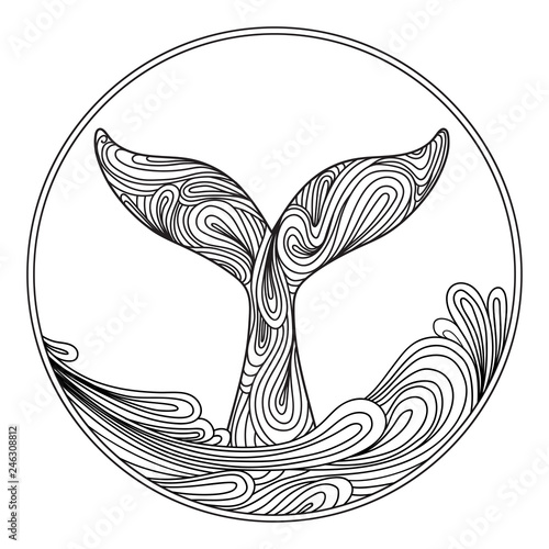 Whale tail. Ornament artistic vector illustration for tattoo, t-shirt print