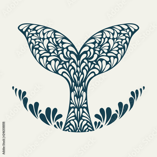 Whale tail. Ornament artistic vector illustration for tattoo, t-shirt print