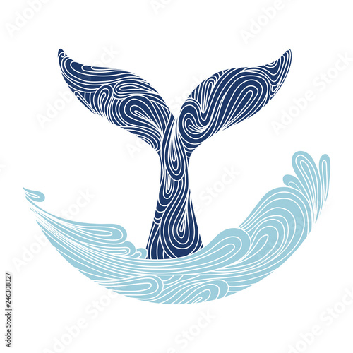 Whale tail. Ornament artistic vector illustration for tattoo, t-shirt print