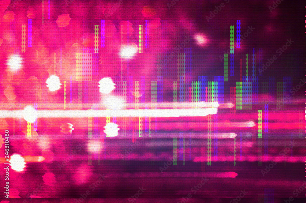 Futuristic background of the 80s retro style. Digital or Cyber Surface. neon lights and geometric pattern , test screen glitch