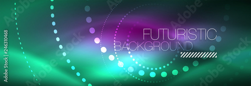 Blue neon dotted circles abstract background, technology energy