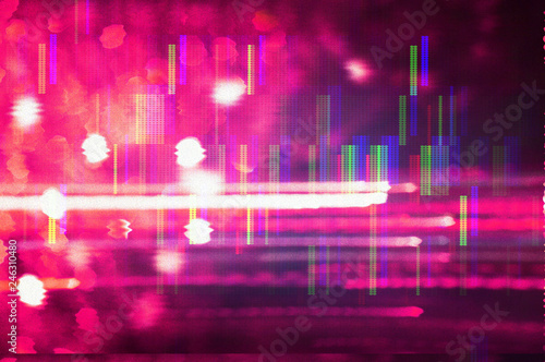 Futuristic background of the 80s retro style. Digital or Cyber Surface. neon lights and geometric pattern   test screen glitch