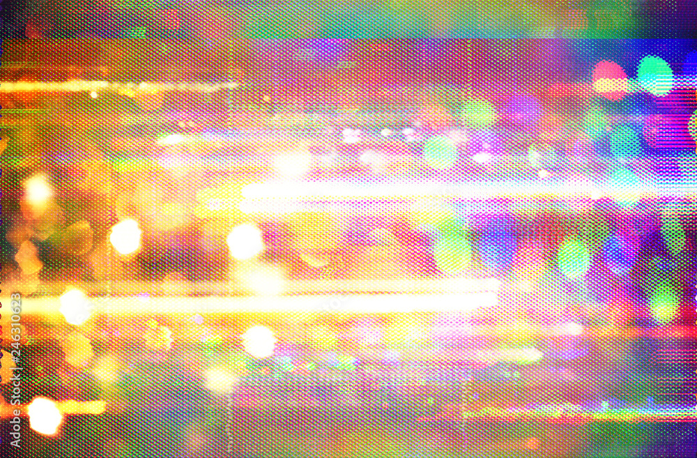 Futuristic background of the 80s retro style. Digital or Cyber Surface. neon lights and geometric pattern , test screen glitch