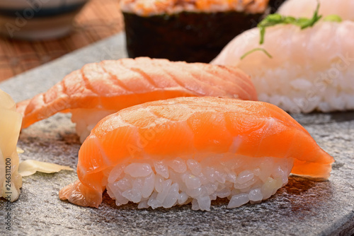 Close-up of salmon sushi 