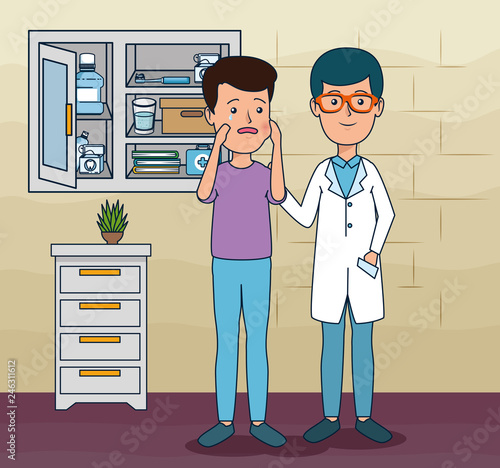 dentist man and patient diagnosis with toothache