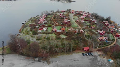 Aerial View Of Picturesque Cottages On Summer Paradise Brandaholm in Karlskrona, Sweden photo