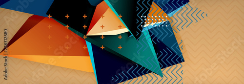 3d triangular shapes geometric background. Origami style pattern with triange shapes for decorative design. Poster design. Line design. Modern presentation template