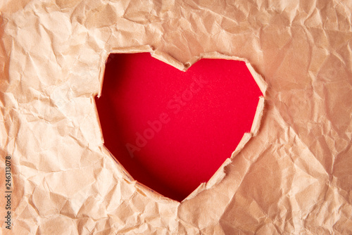 Red heart in crafting paper. 