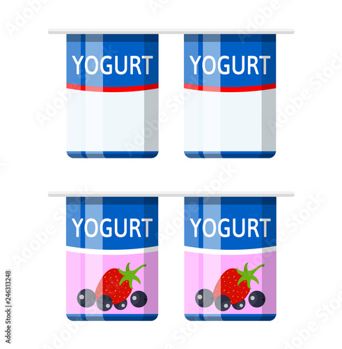 Plastic container with yogurt.